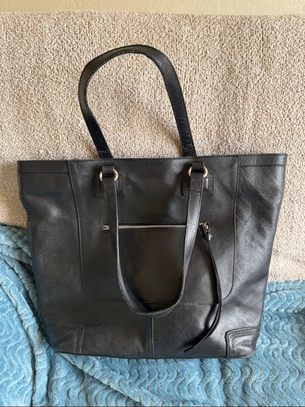 H&M Black Leather Zip-Front Tote
